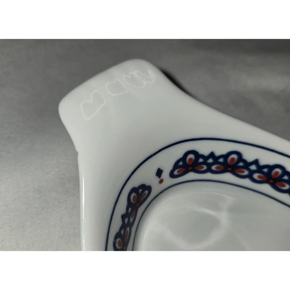 Vintage Manor House Porcelain Oval Handled Serving Dishes Blue Red Set of 2